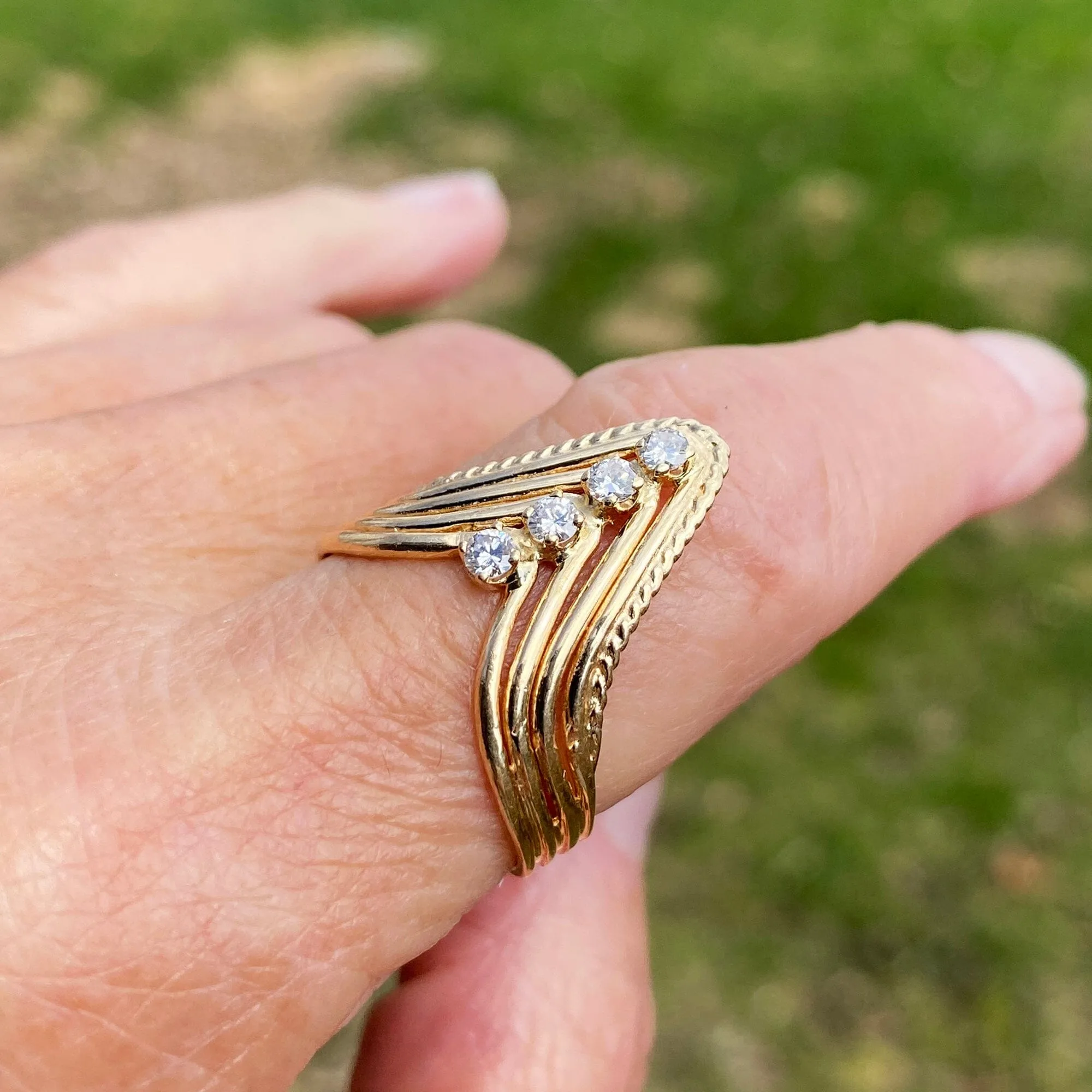 14K Gold Four Row Diamond Chevron Cocktail Ring