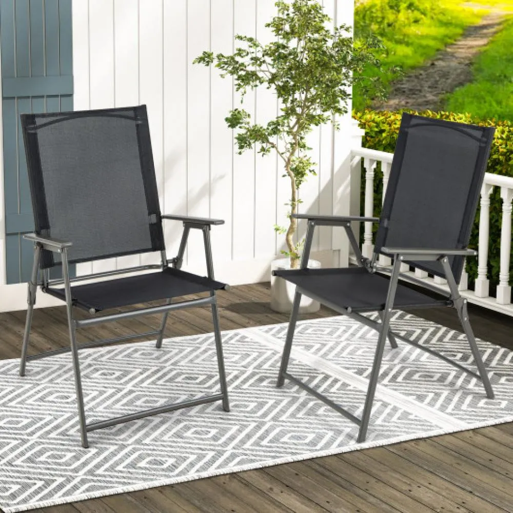 2 Pieces Patio Folding Chairs with Armrests for Deck Garden Yard-Gray