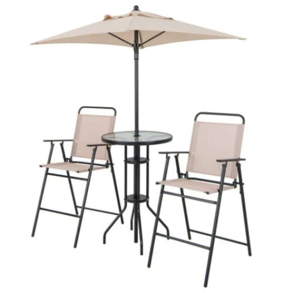 4 Pieces Outdoor Bar Set with Umbrella-Beige