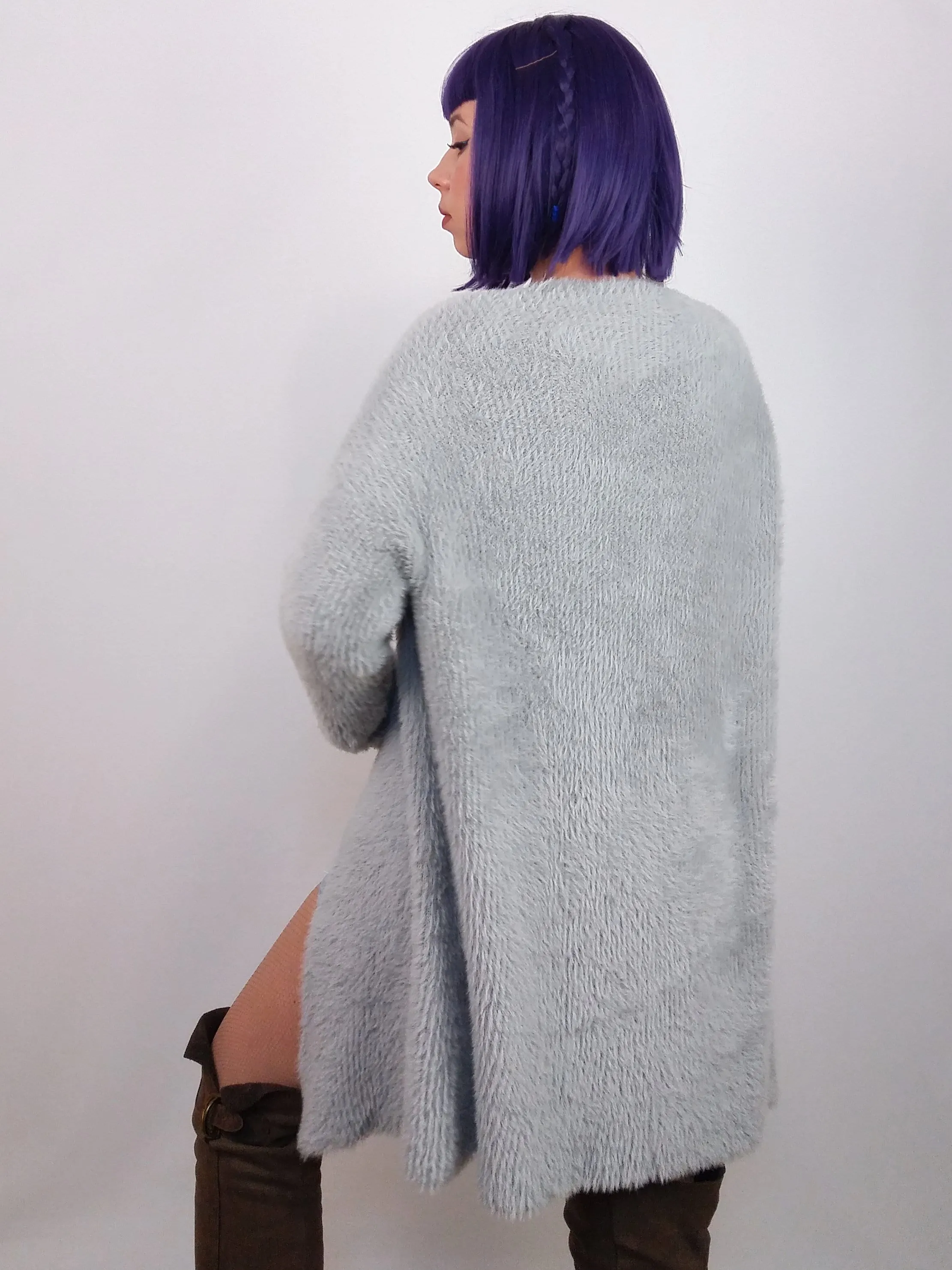 90's Chelsea and Theodore Fluffy Knit Soft Cardigan in Grey