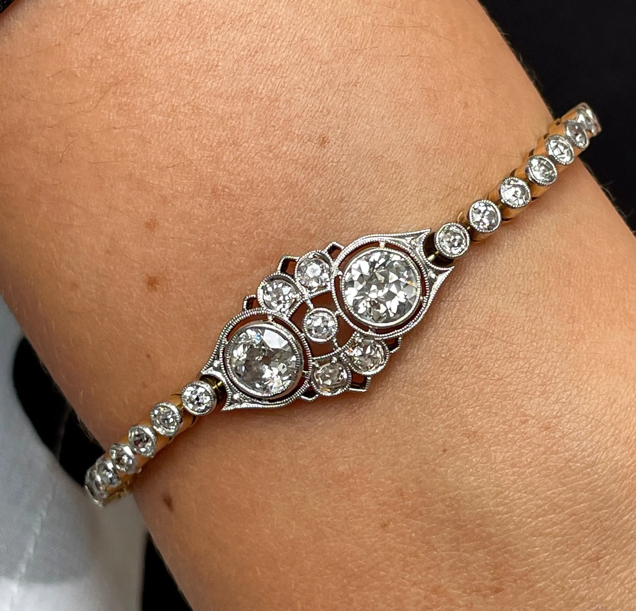 Antique 1900s 2.68ct Old Euro Diamond Bezel Set Tennis Line 14K Platinum BRACELET