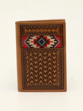 Ariat Mens' Aztec Embroidered Embossed Tan Leather Trifold Wallet