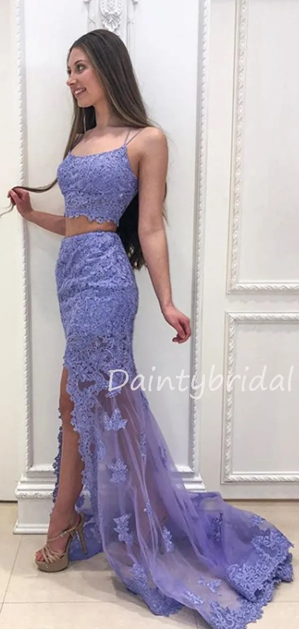 Charming Two-piece Tulle Mermaid Long Prom Dresses Evening Dresses.DB10532