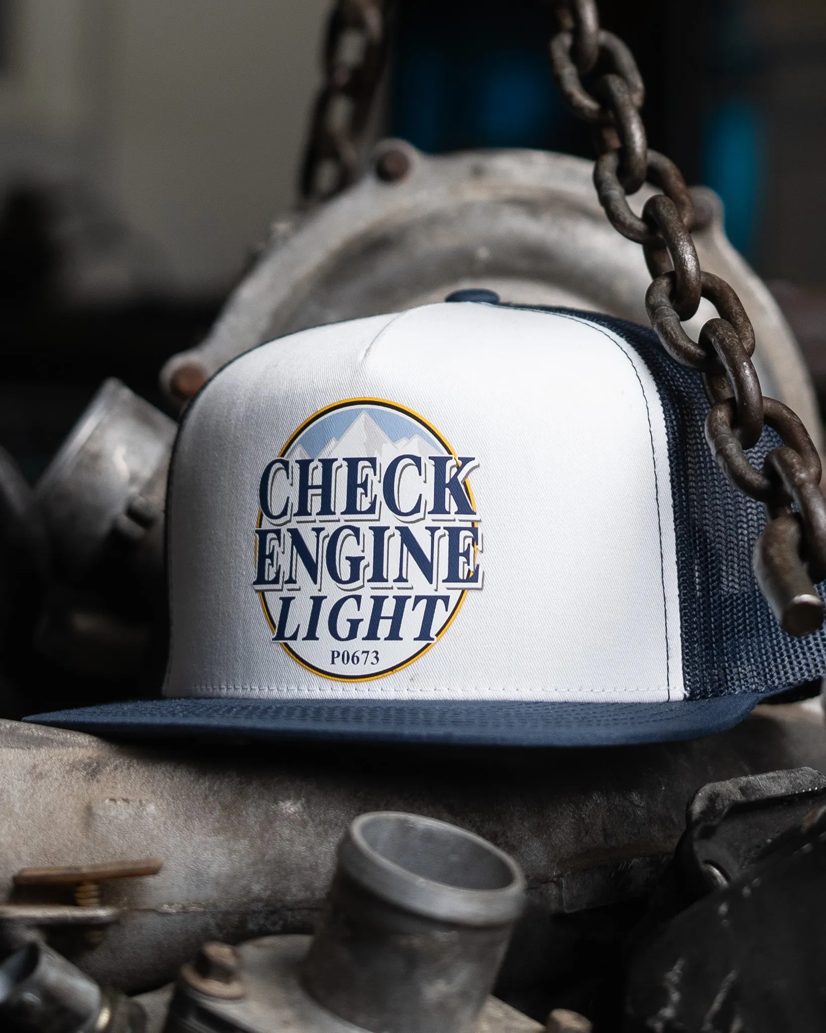 CHECK ENGINE LIGHT : SNAPBACK : WHITE/BLUE