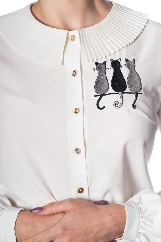 Creative Cat Pleat Collar Top