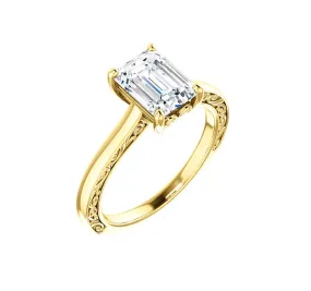 Emerald Cut Solitaire with engraved sides