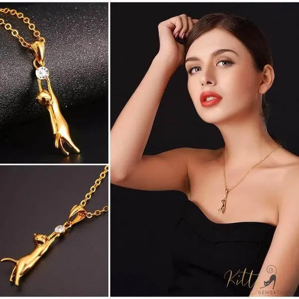 Hanging Cat Necklace (18K Gold or 925 Sterling Silver Plated)