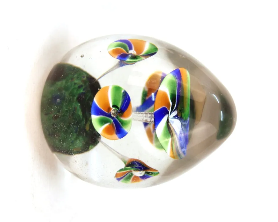 Italian Midcentury Murano Art Glass Paperweight with Floral Motif