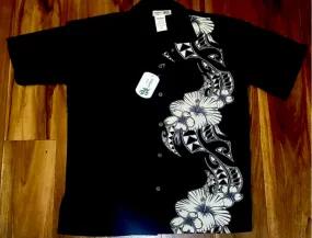 Mens Vertical Black Tribal Aloha Shirt