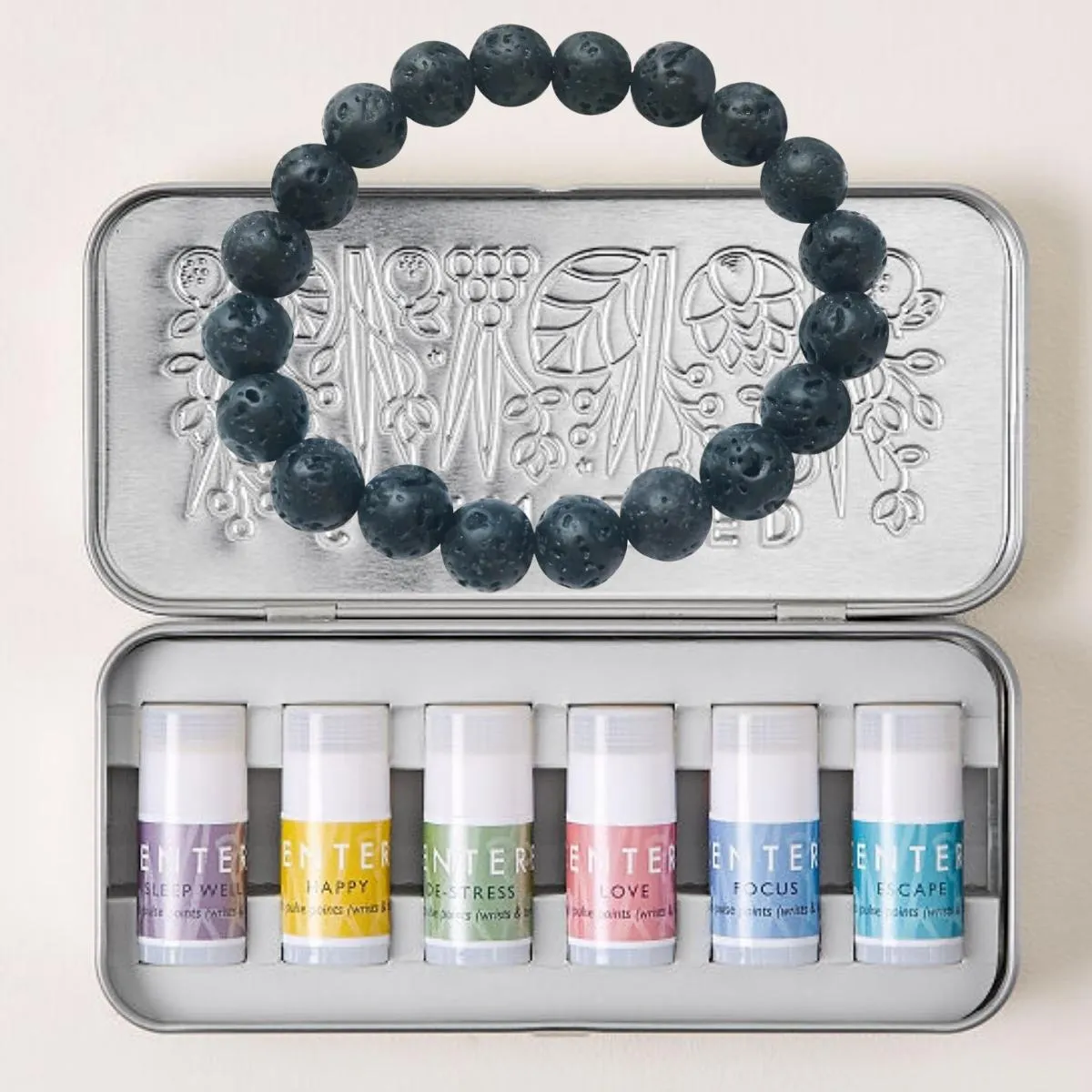 Mindful Aromatherapy Mini Balms with Lava Stone Bracelet