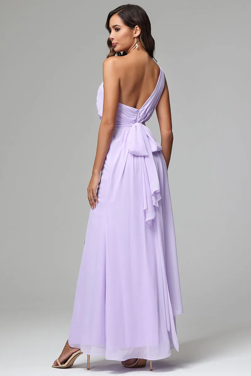 One Shoulder Chiffon Bridesmaid Dresses with Slit