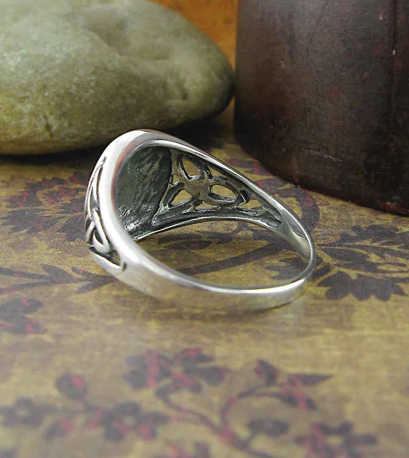 Oval Celtic Tree of Life With Triquetra Knots Ring