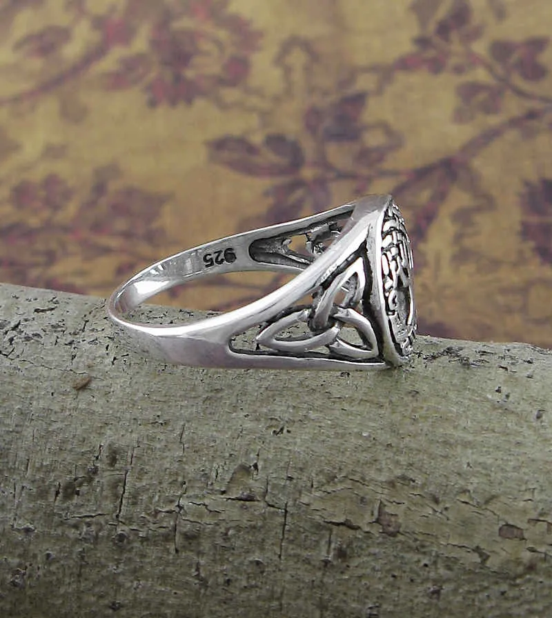 Oval Celtic Tree of Life With Triquetra Knots Ring