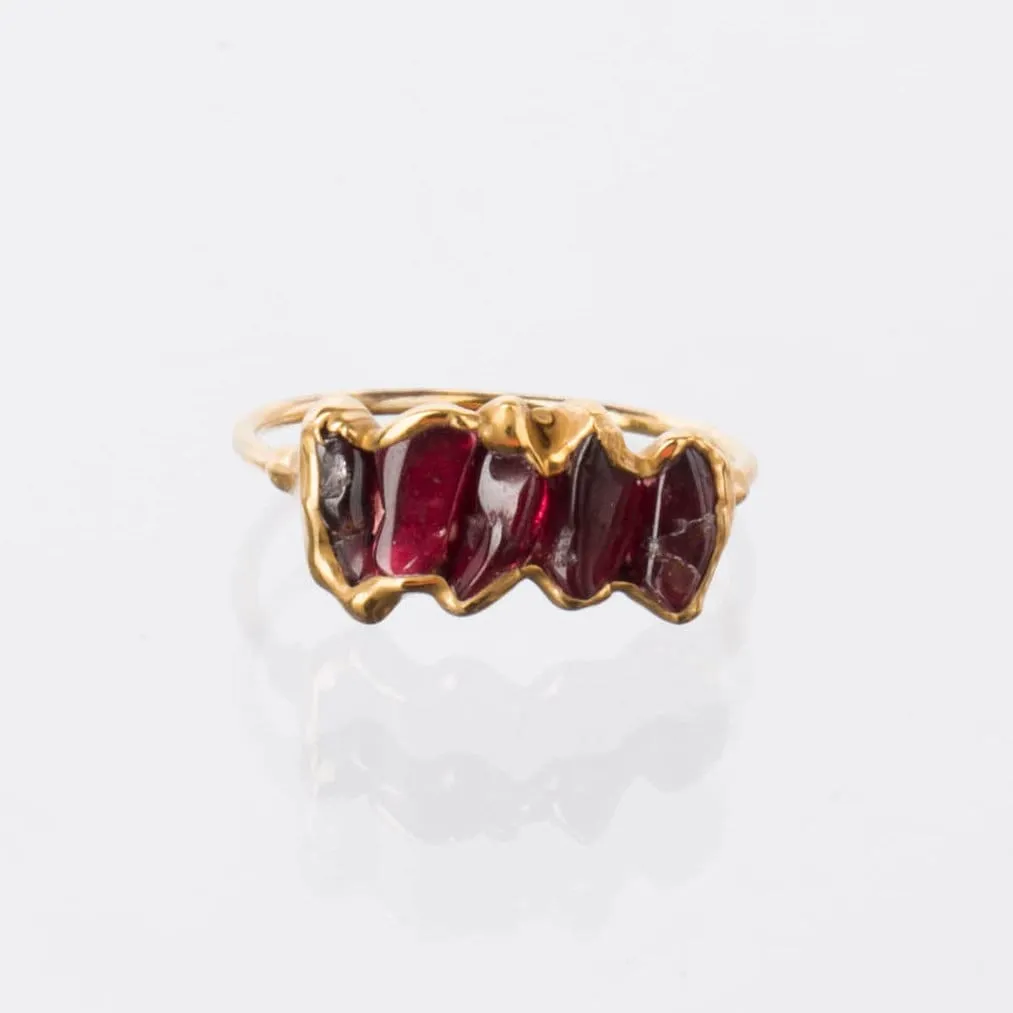 Raw Garnet Half Eternity Band • Gold Filled • January Birthstone • Perfect Gemstone Thumb Ring • Cool Handmade Whimsigoth Jewelry • 24k Dip