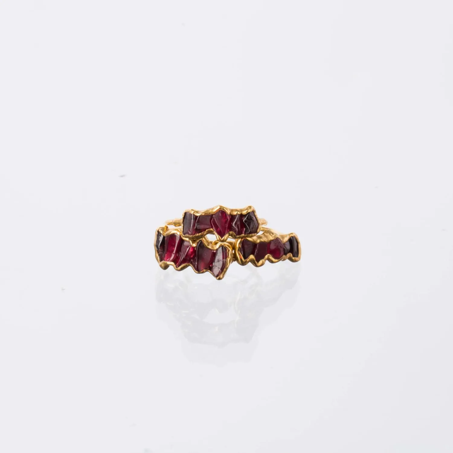 Raw Garnet Half Eternity Band • Gold Filled • January Birthstone • Perfect Gemstone Thumb Ring • Cool Handmade Whimsigoth Jewelry • 24k Dip