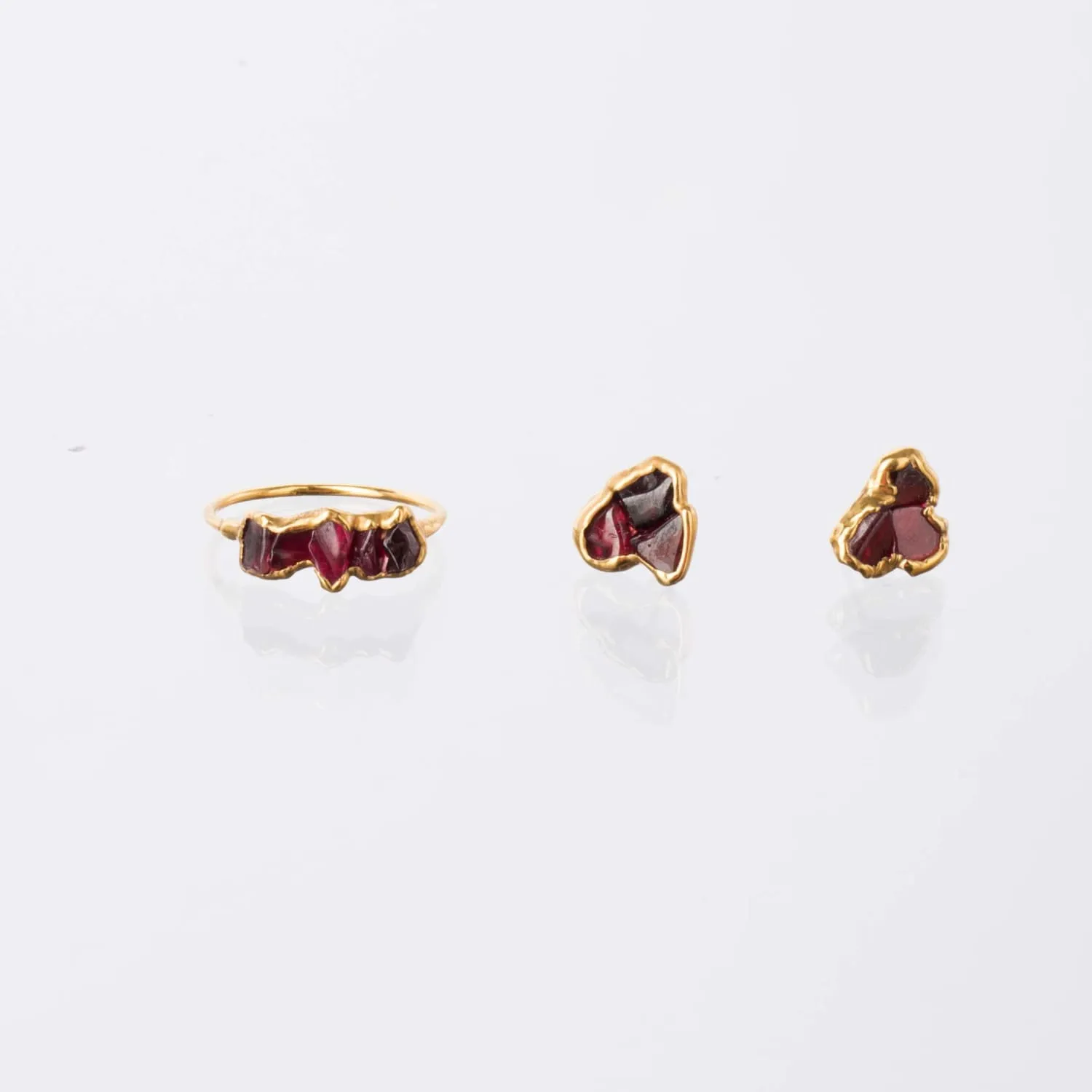 Raw Garnet Half Eternity Band • Gold Filled • January Birthstone • Perfect Gemstone Thumb Ring • Cool Handmade Whimsigoth Jewelry • 24k Dip