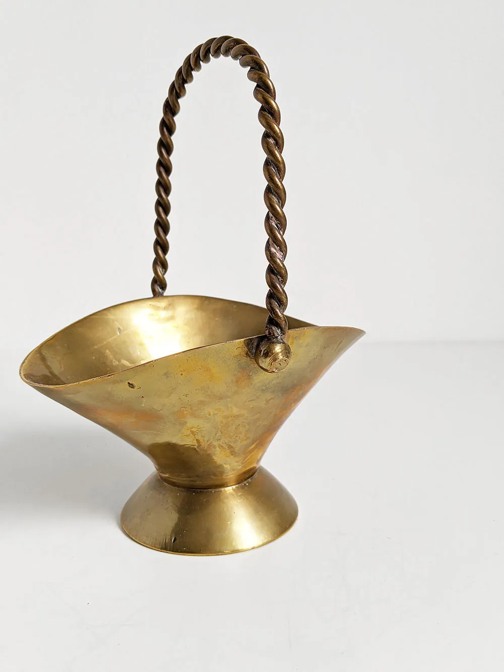 Small Brass Basket with Twisted Handle