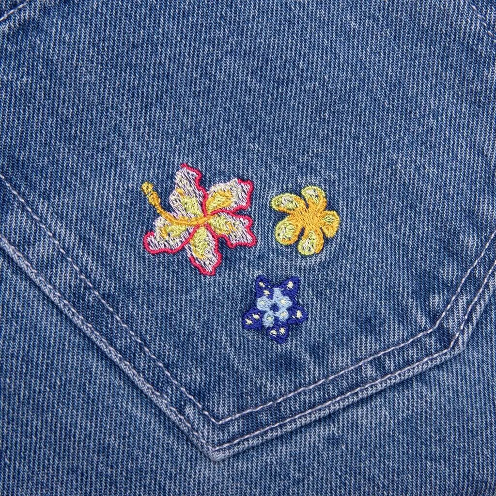 Stone Wash Denim Embroidered Motif Jean - Stone Wash