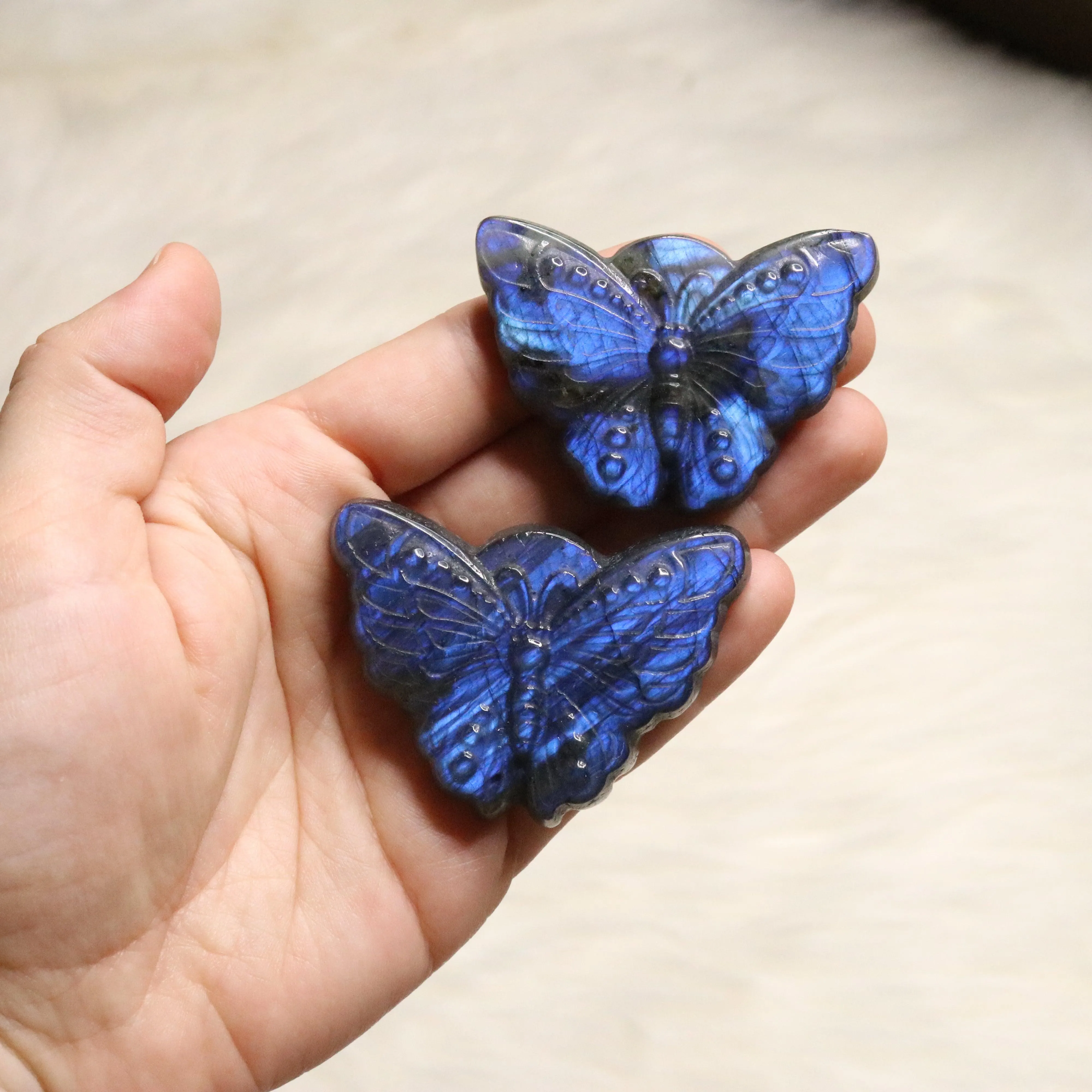 Super Blue Flash Labradorite ~ Butterfly Carvings ~ Magical