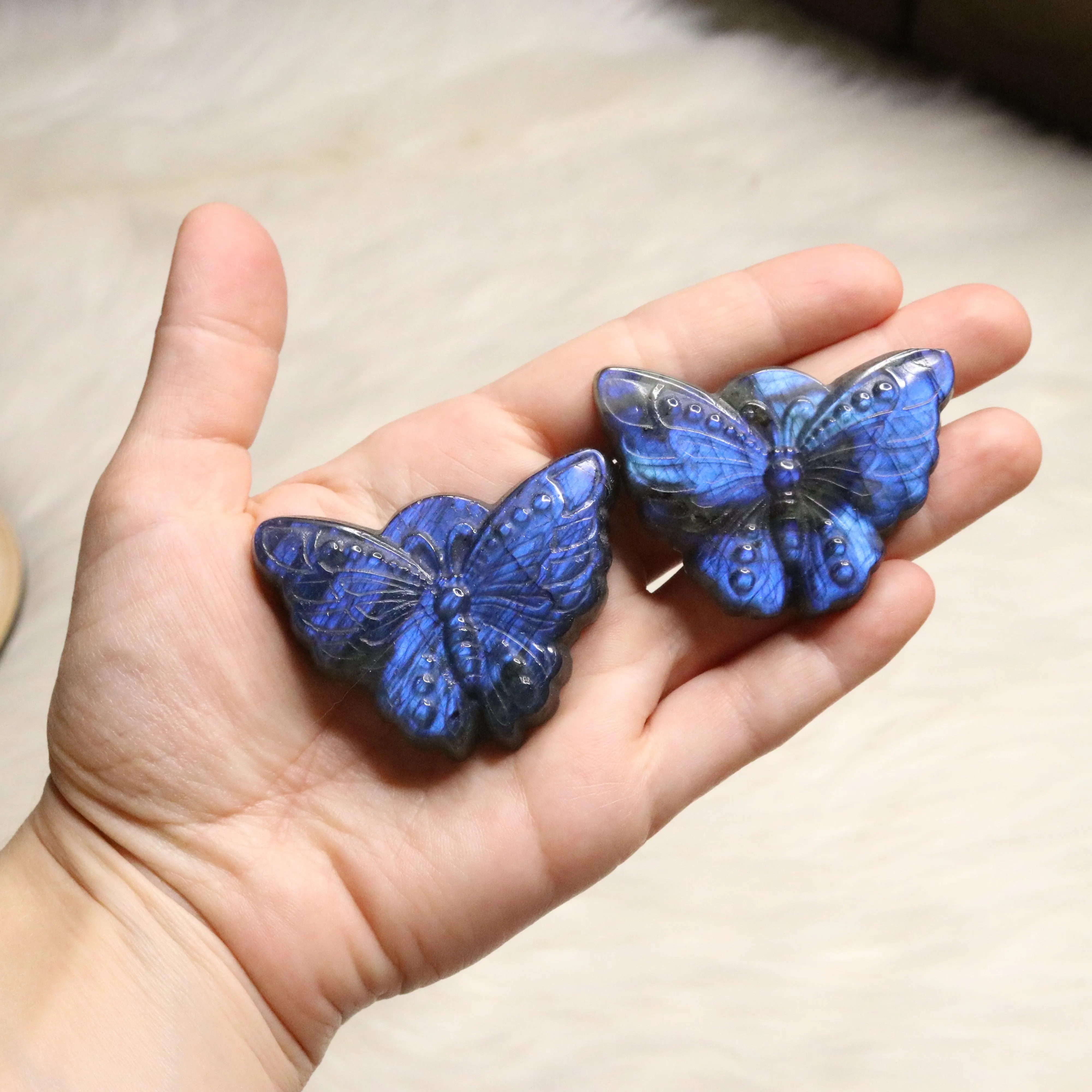 Super Blue Flash Labradorite ~ Butterfly Carvings ~ Magical