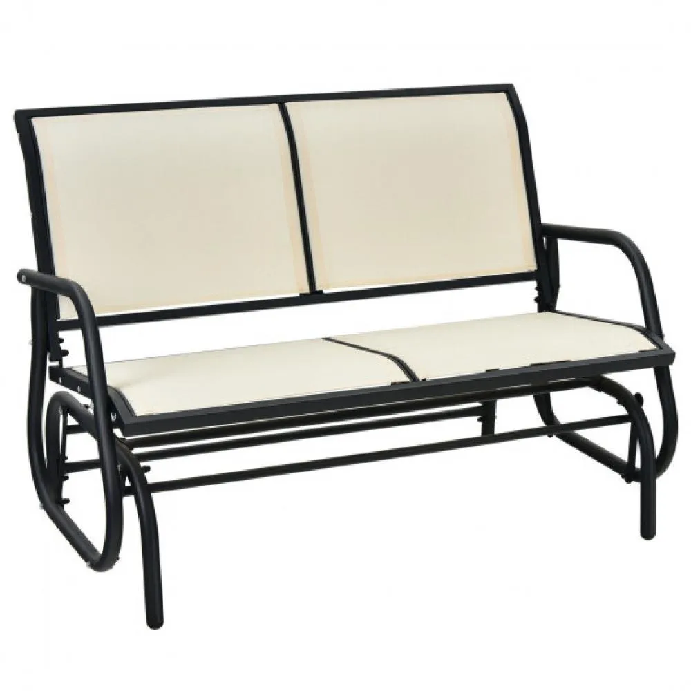 Swing Glider Chair 48 Inch Loveseat Rocker Lounge Backyard-Black