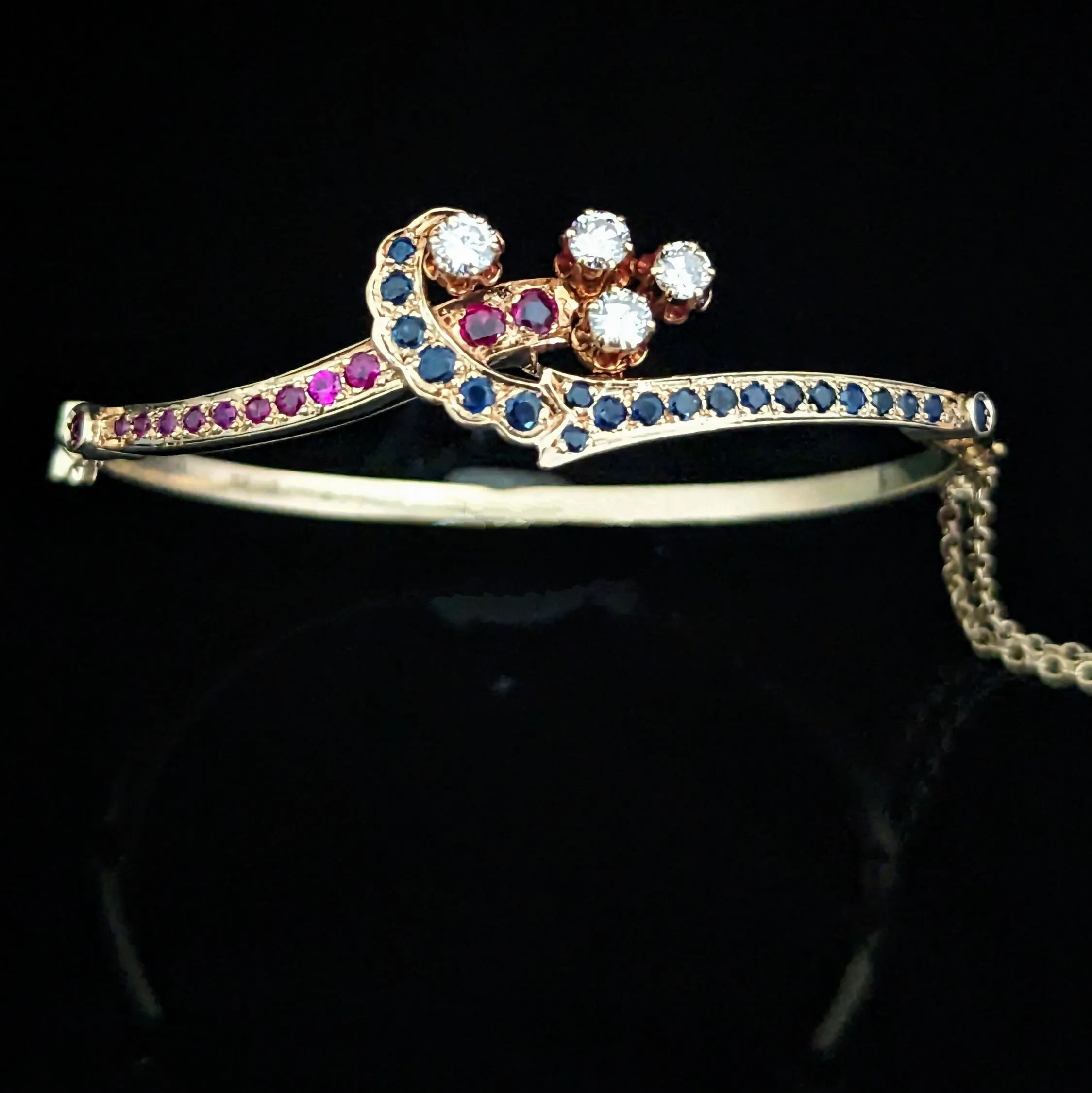 The Fellmoor - Vintage Diamonds Rubies Sapphires 14k Gold Foliate Bracelet