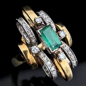 The Waxhaw - 1970's Emerald Diamonds 14k Multi Tone Gold Cocktail Ring Vintage