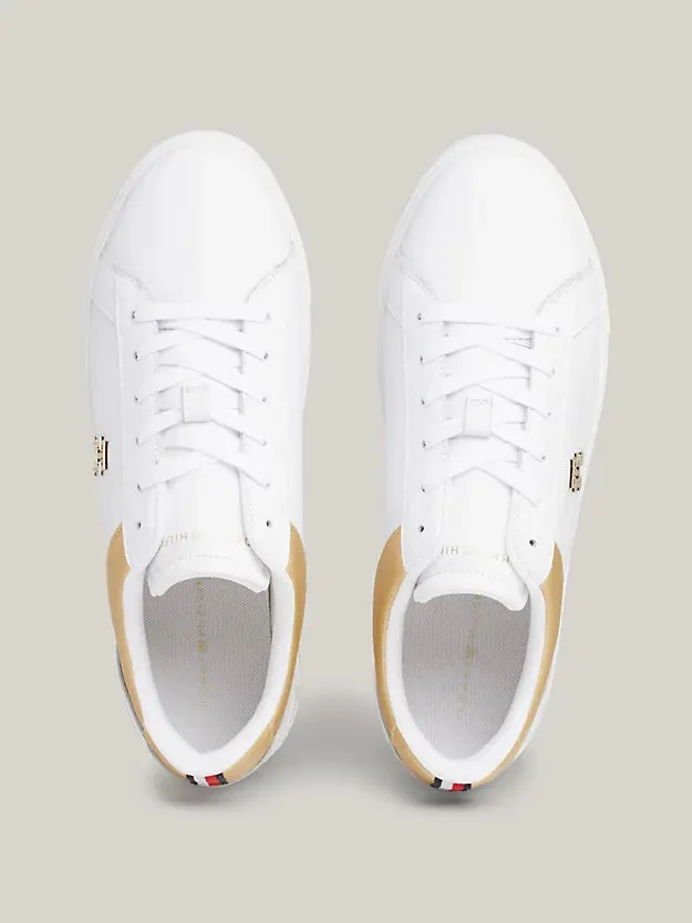 TOMMY HILFIGER Leather Platform Trainer White/Gold