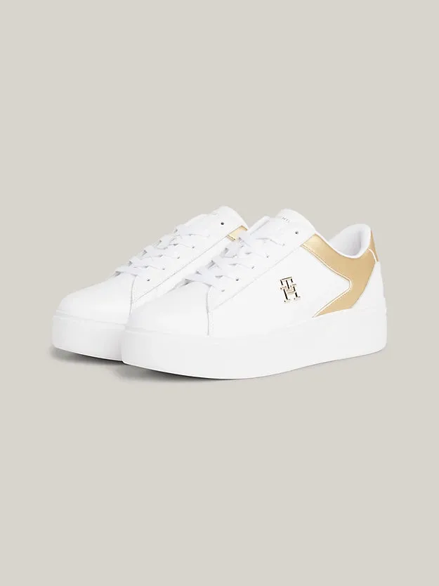 TOMMY HILFIGER Leather Platform Trainer White/Gold