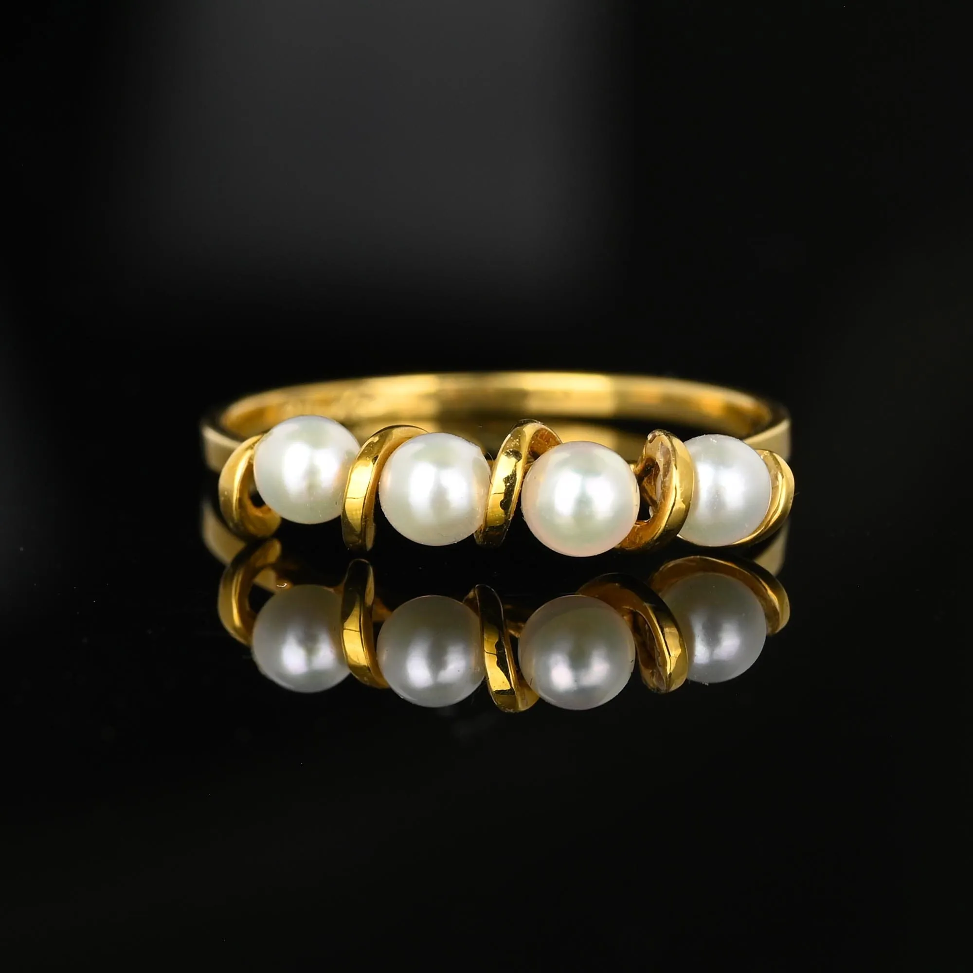 Vintage 14K Gold Four Stone Half Hoop Pearl Ring