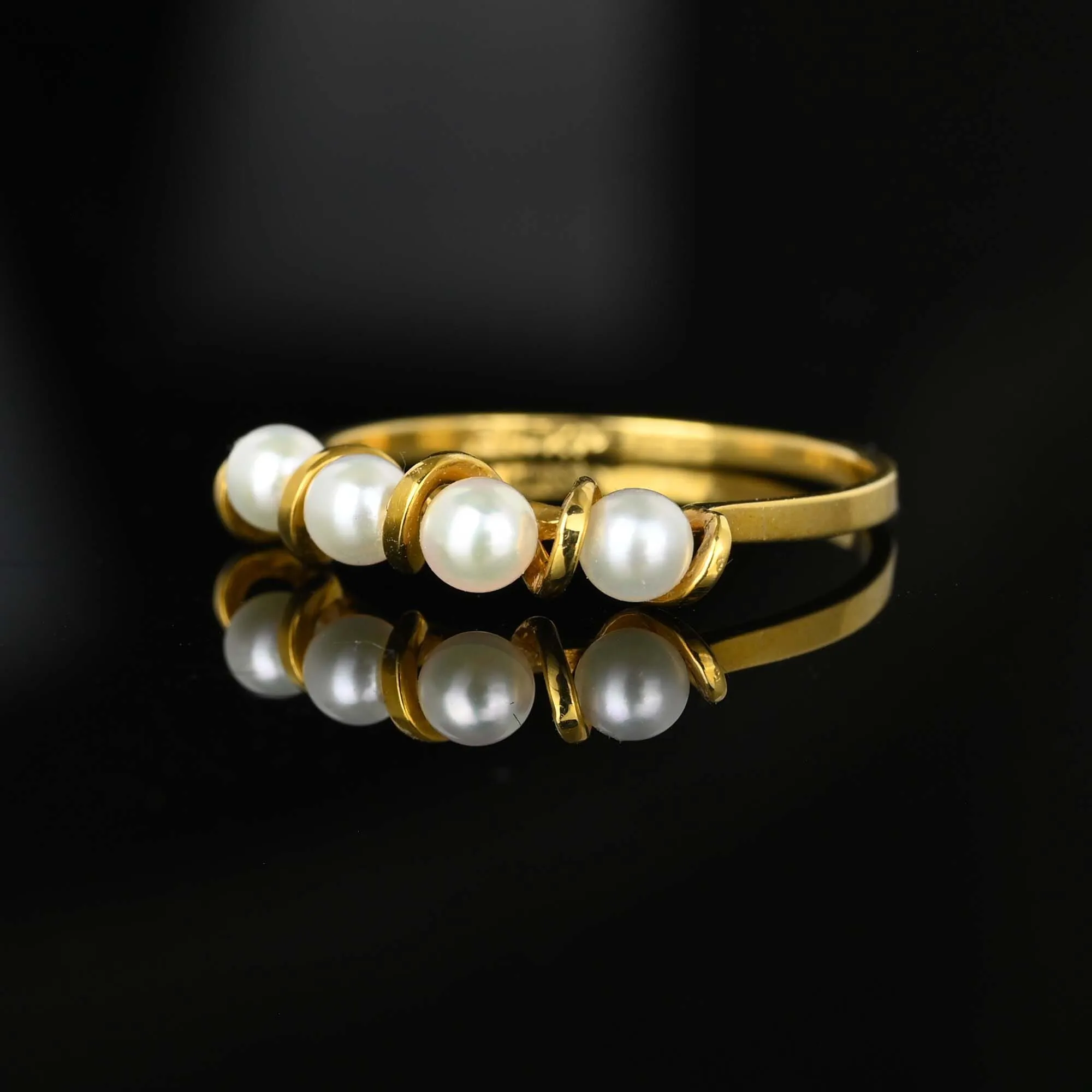 Vintage 14K Gold Four Stone Half Hoop Pearl Ring