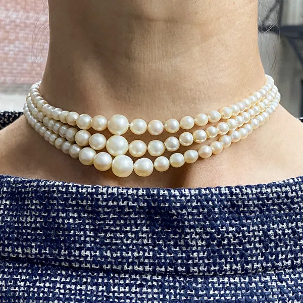 Vintage Triple Stand Pearl Necklace